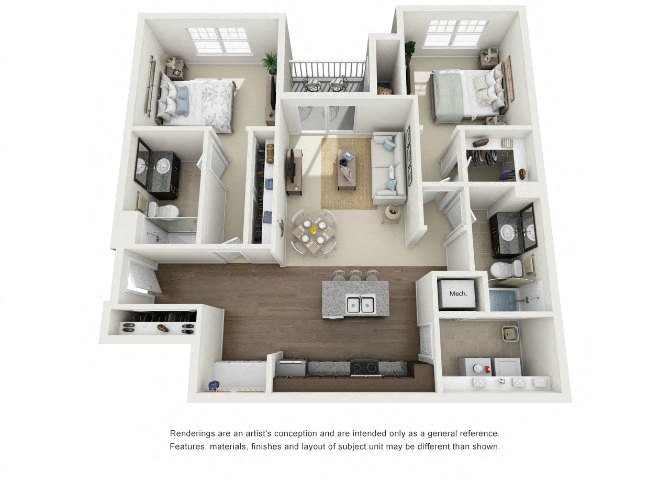 Floor plan for 2 beds, 2 baths, 1120 sqft